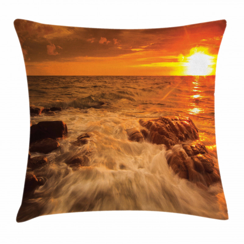 Ocean with Rocks at Sunset Pillow Cover