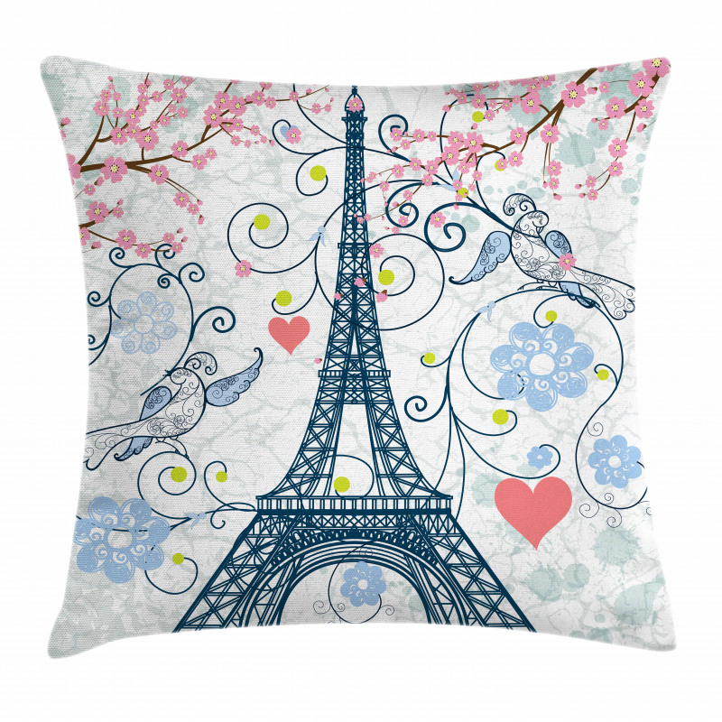 Eiffel Swirling Flowers Heart Pillow Cover