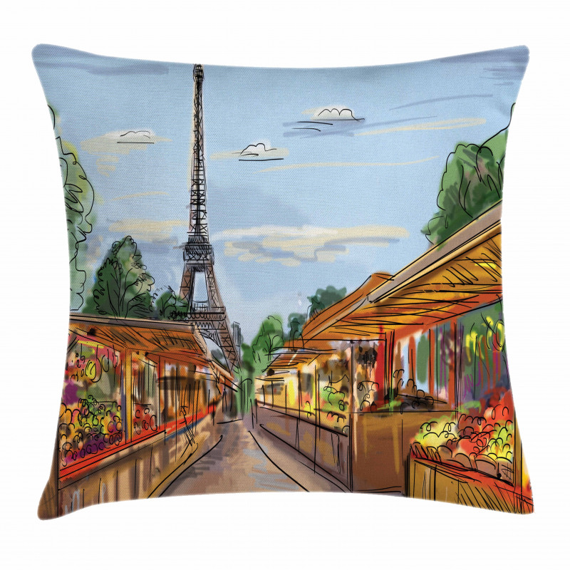 Colorful Sketch Street Eiffel Pillow Cover