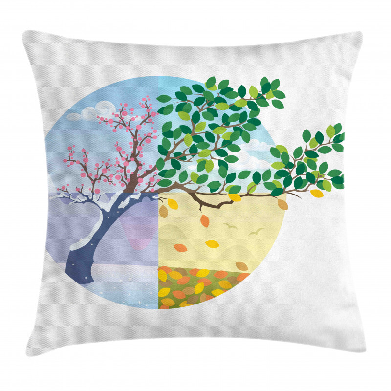 Cartoon Cycle of the Seasons Pillow Cover