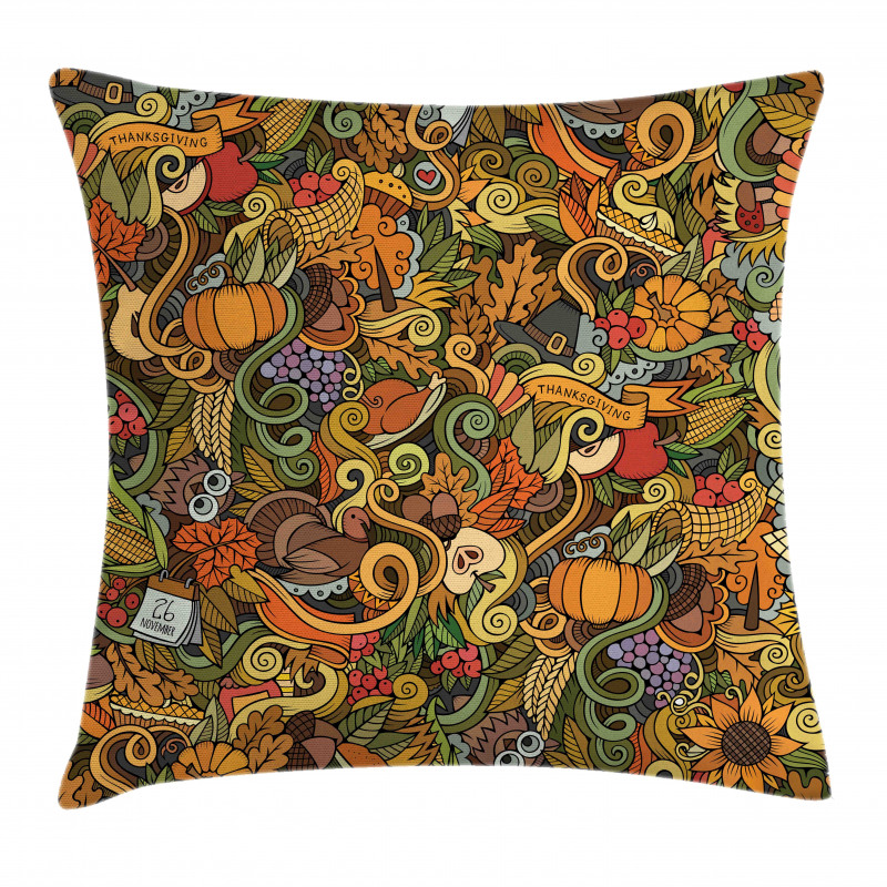 Hand-drawn Art Thanksgiving Pillow Cover