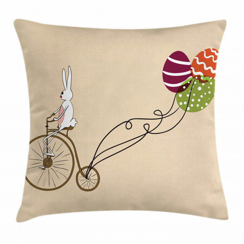 Bunny on Bike Egg Balloons Pillow Cover
