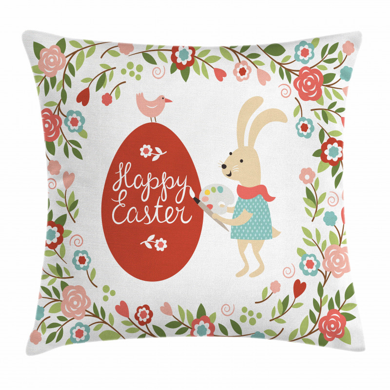 Egg Bunny Bloom Floral Frame Pillow Cover