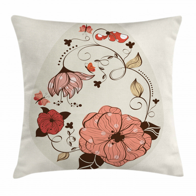 Flowers Ornate Egg Shape Pillow Cover