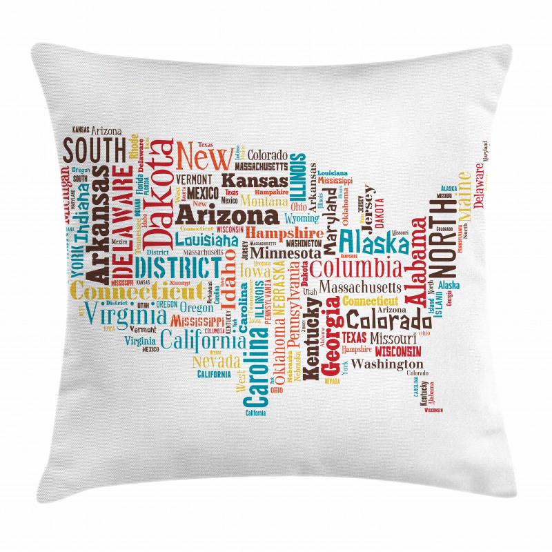 Map Cities Towns Names Pillow Cover