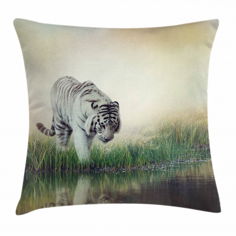 Albino Tiger Near a River Pillow Cover