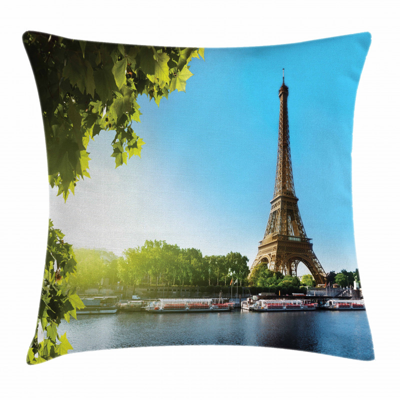 Sunny Day Eiffel Tower River Pillow Cover