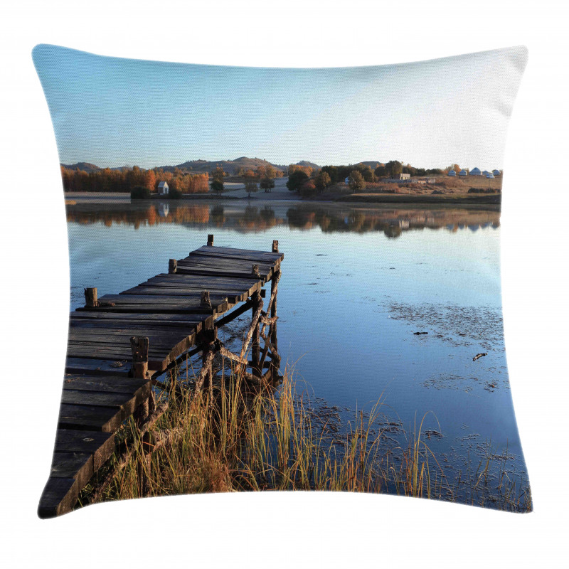 Tranquil Lake Idyllic Pier Pillow Cover