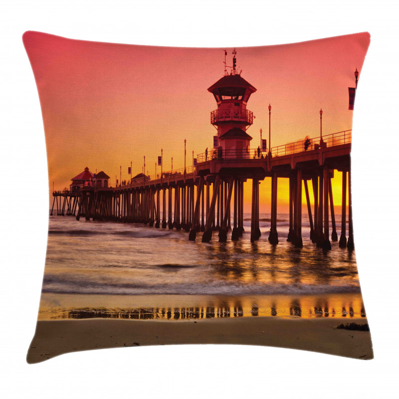 Huntington Beach Pier Sunset Pillow Cover