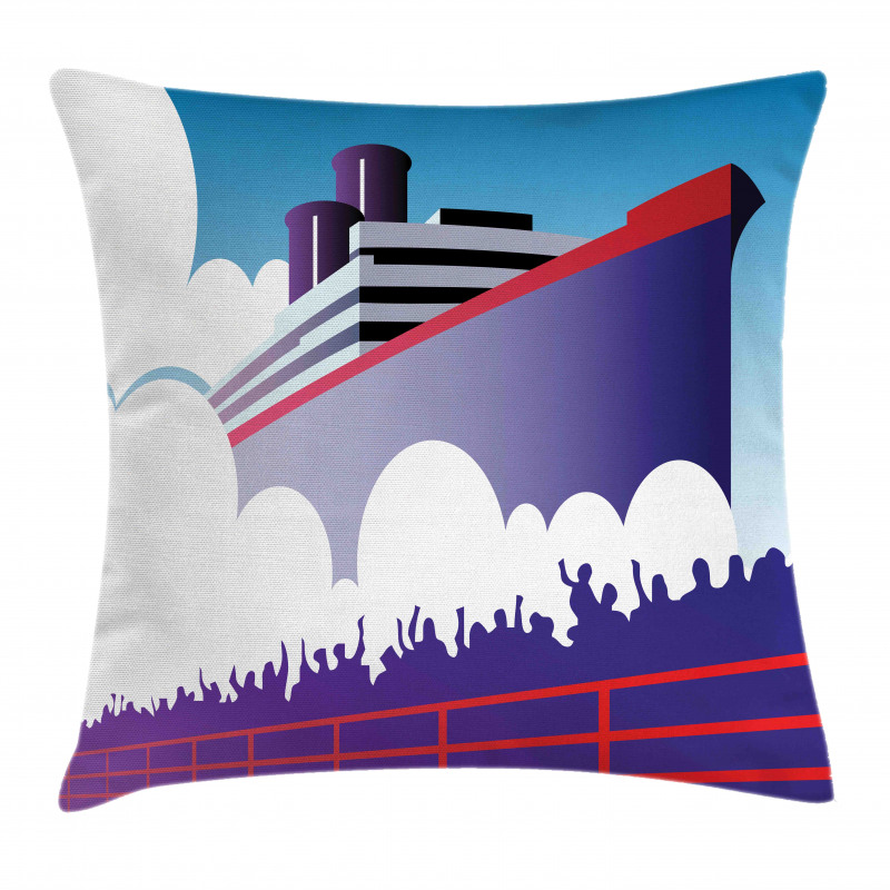 Large Ship with Harbor People Pillow Cover