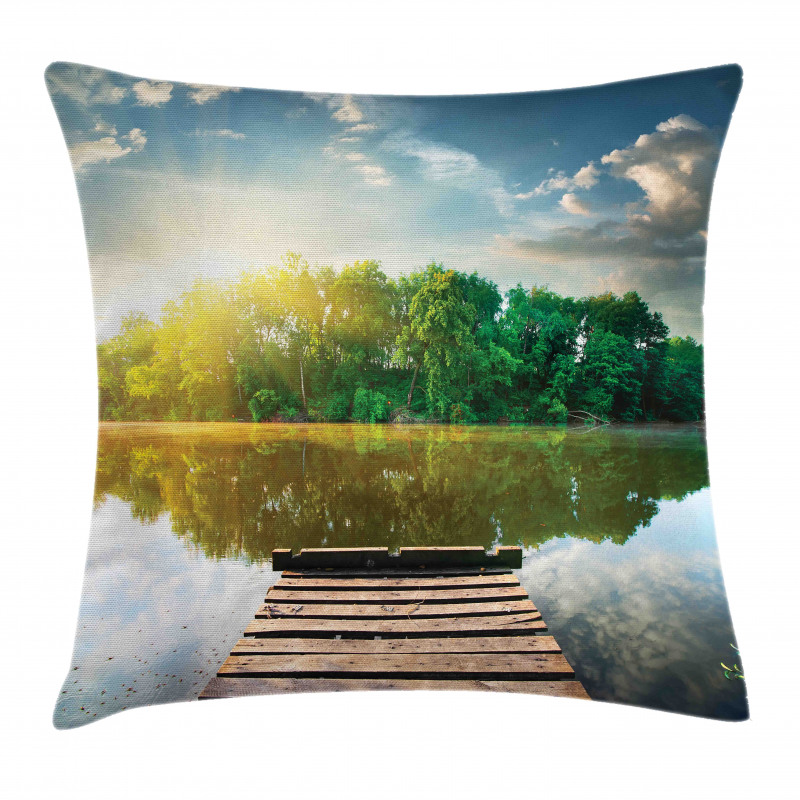 Old Pier Tranquil Sunrise Lake Pillow Cover