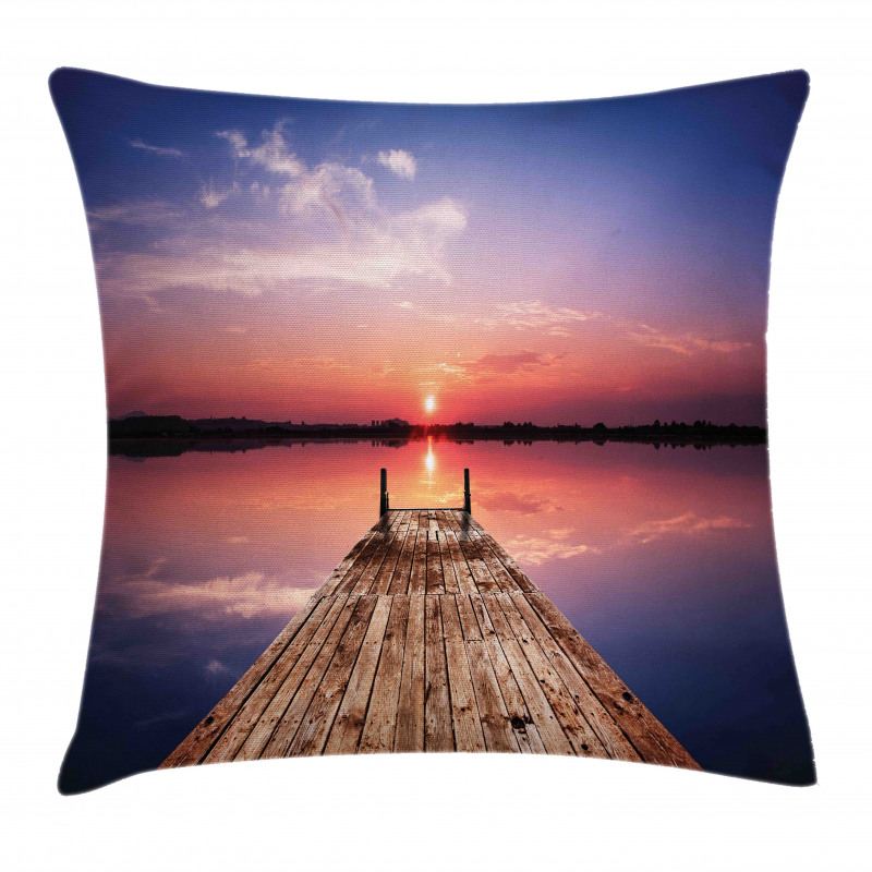 Panoramic Lake Old Pier Sunset Pillow Cover