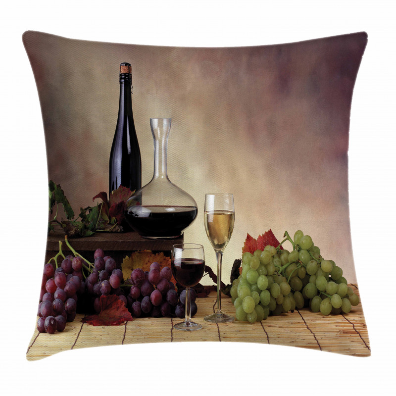 Grapes Wines Bottles Glasses Pillow Cover