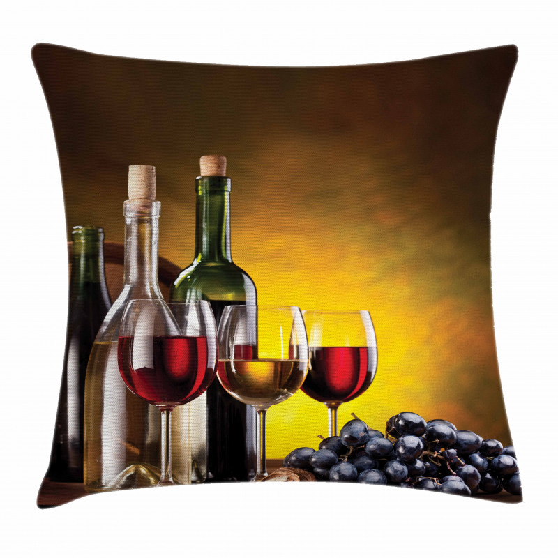 Grapes Bottles and Glasses Pillow Cover