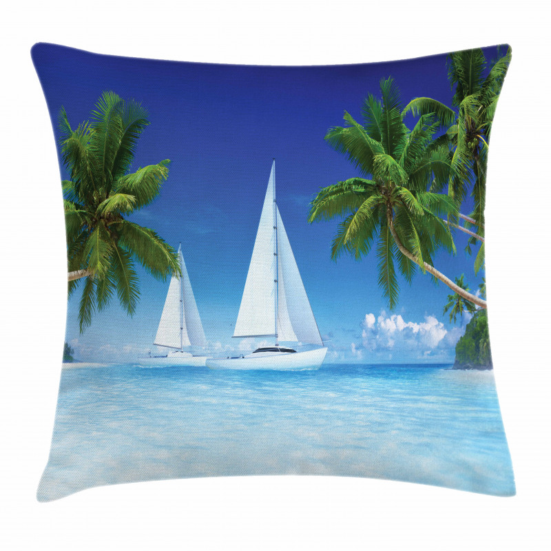 Palm Trees and Sailboats Pillow Cover