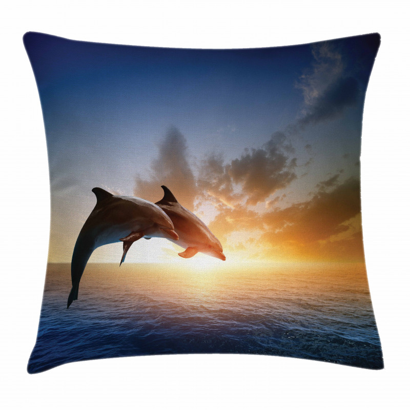 Couple of Dolphins Jump on Sea Pillow Cover