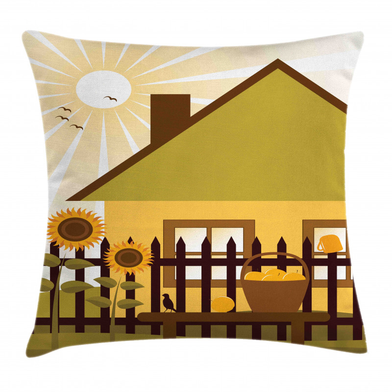 Cartoon House with Garden Pillow Cover