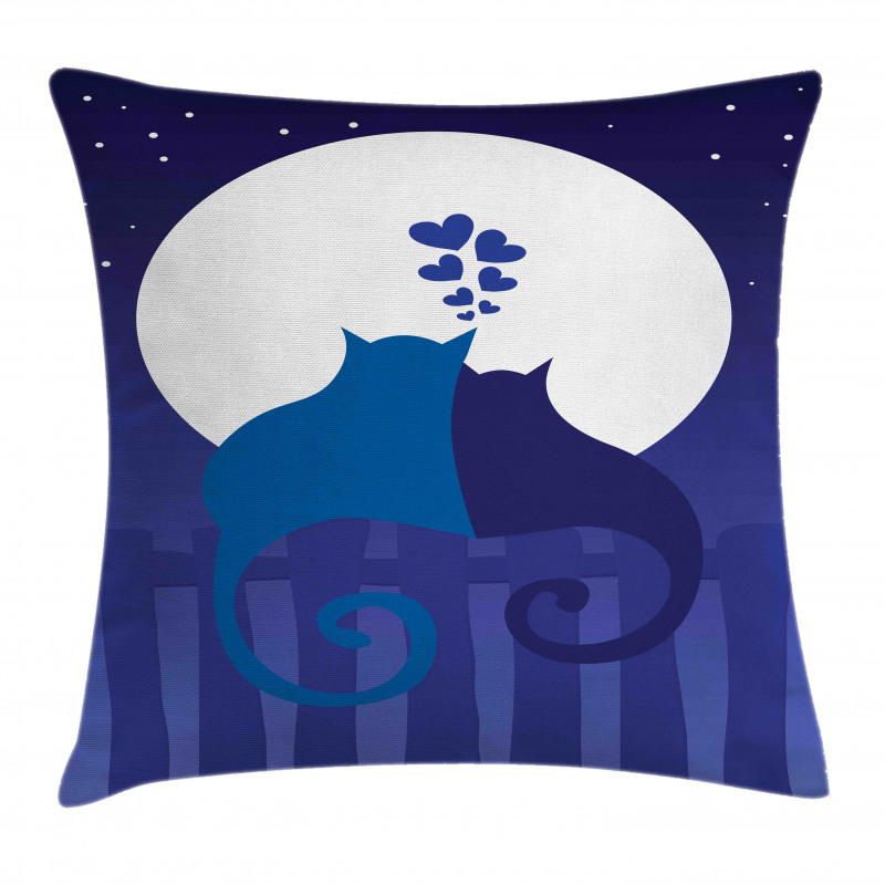 Cats in Love at Night Cartoon Pillow Cover