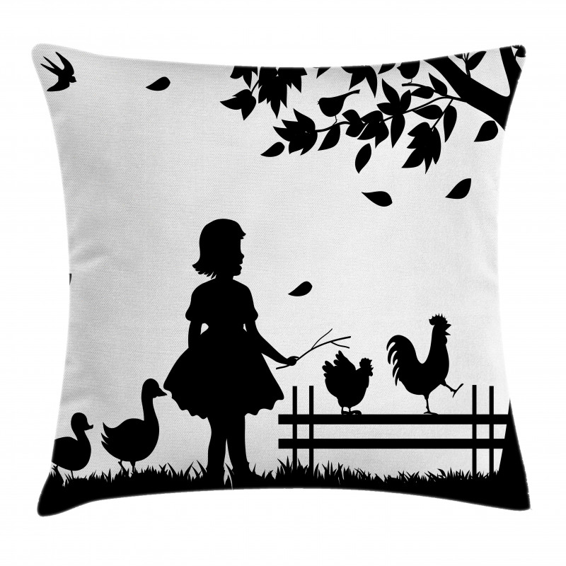 Little Girl Geese Rooster Pillow Cover