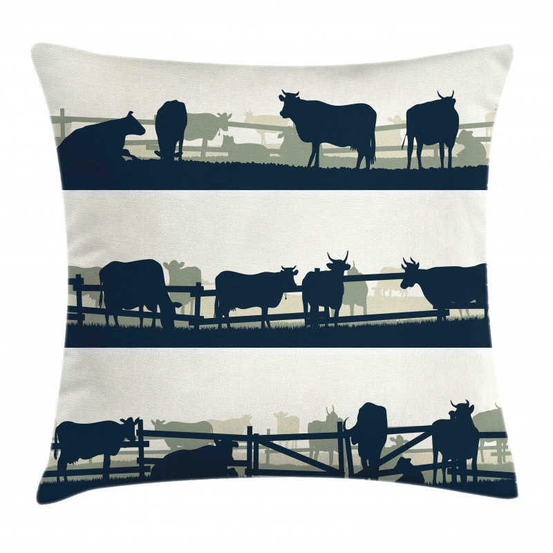 Farm Grazing Cows and Bulls Pillow Cover