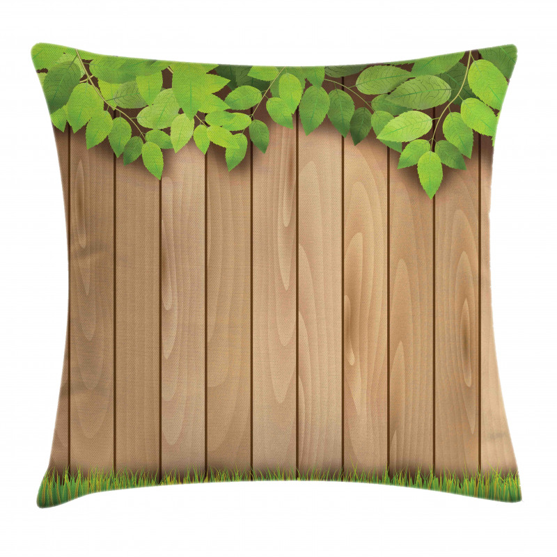 Leafy Tree Branch Grass Fence Pillow Cover