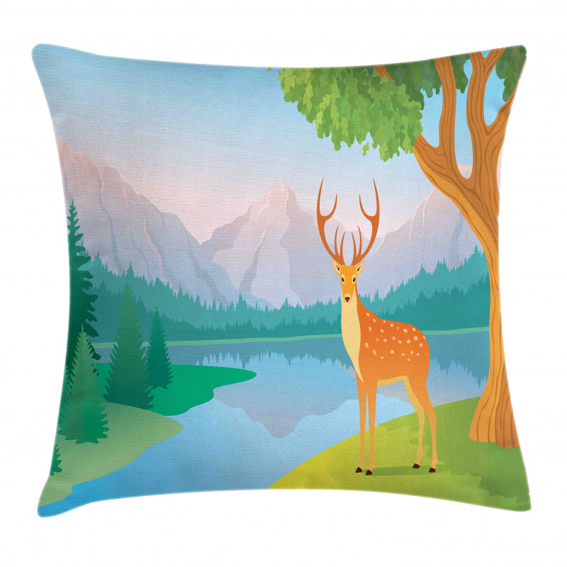 Deer Mountain Landscape Pillow Cover