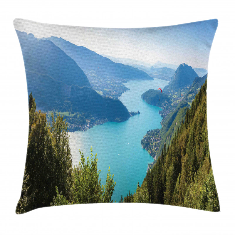 Aerial Annecy Lake Pine Pillow Cover