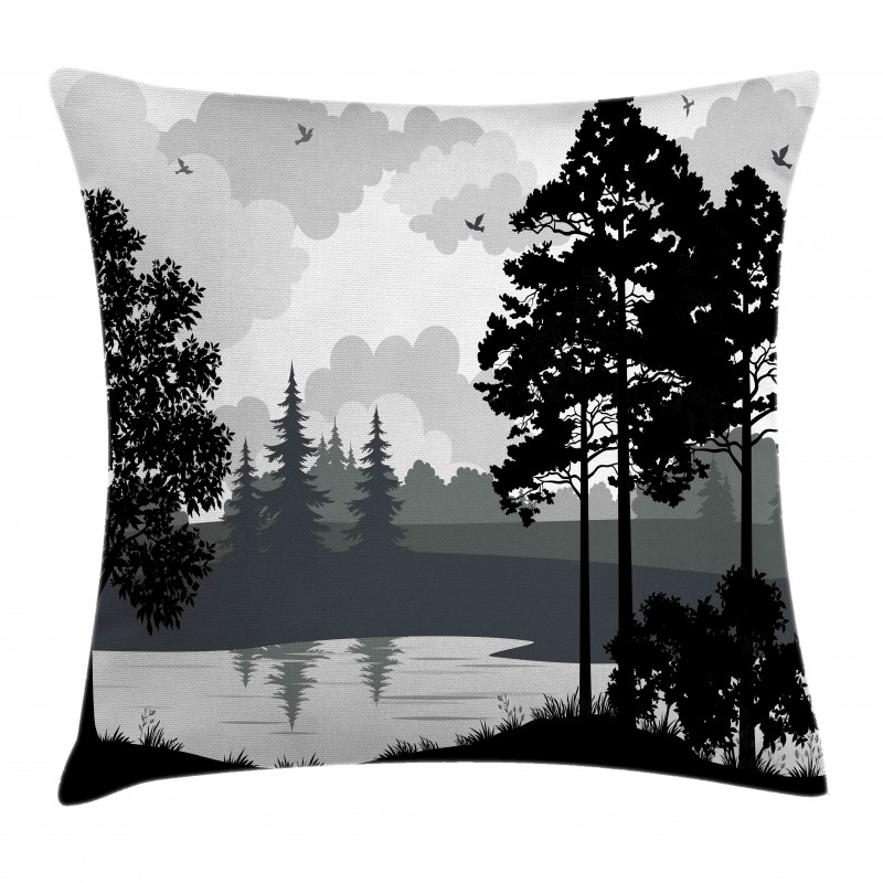 Tree River Flying Bird Pillow Cover