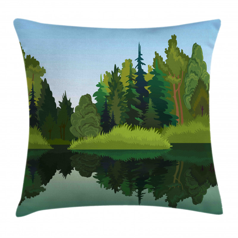 Calm Trees on Pure Lake Pillow Cover