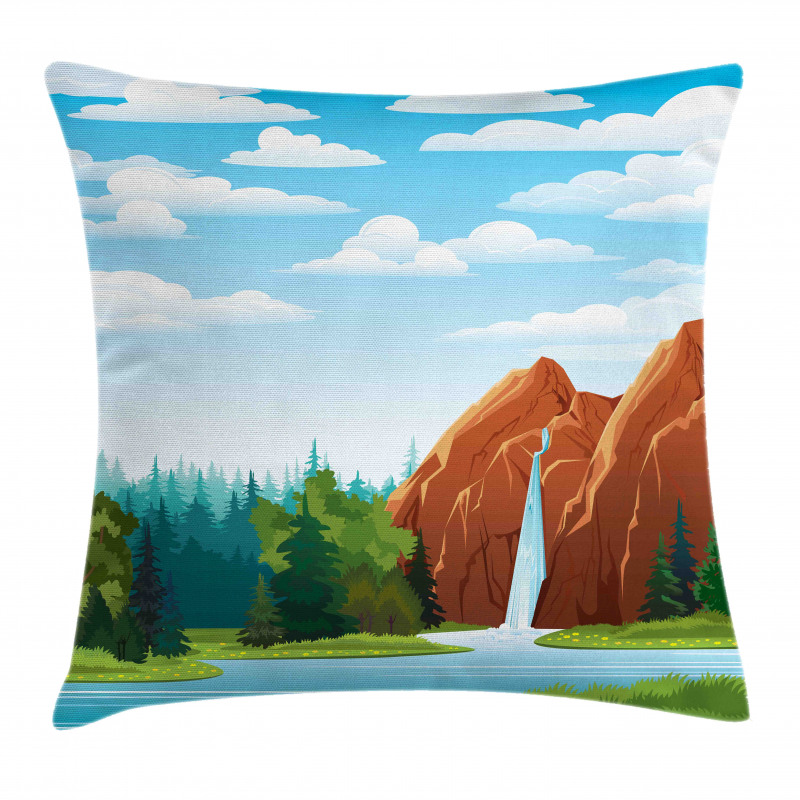 Waterfall Mountain Sky Pillow Cover