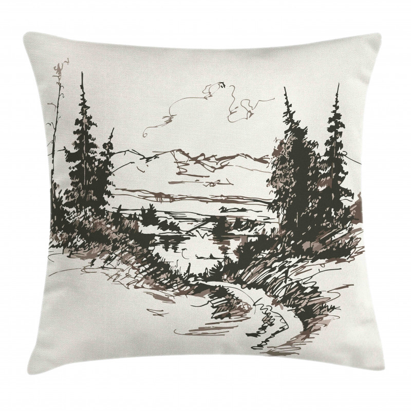 Forest Landscape Sketch Pillow Cover