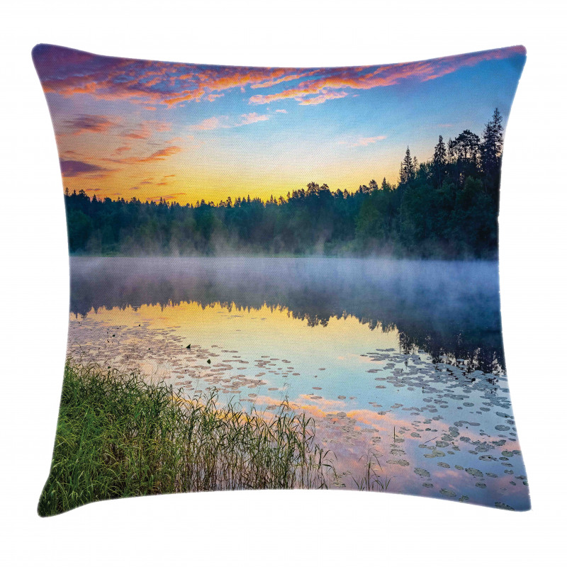 Foggy Sunset on Lake Pillow Cover