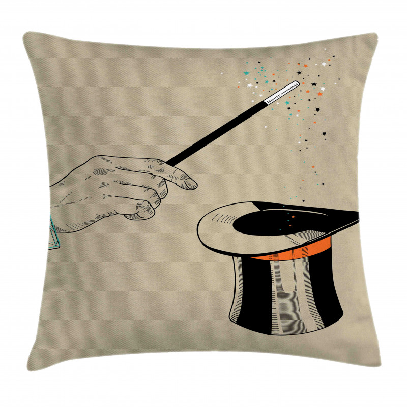 Magician Magic Wand and Hat Pillow Cover