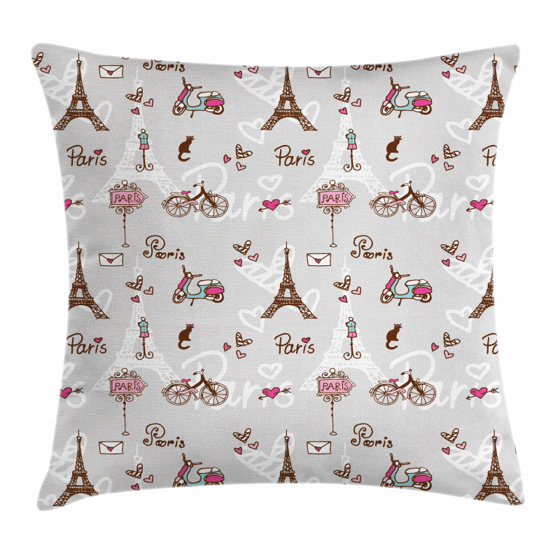 Vespa Bikes Eiffel Hearts Pillow Cover