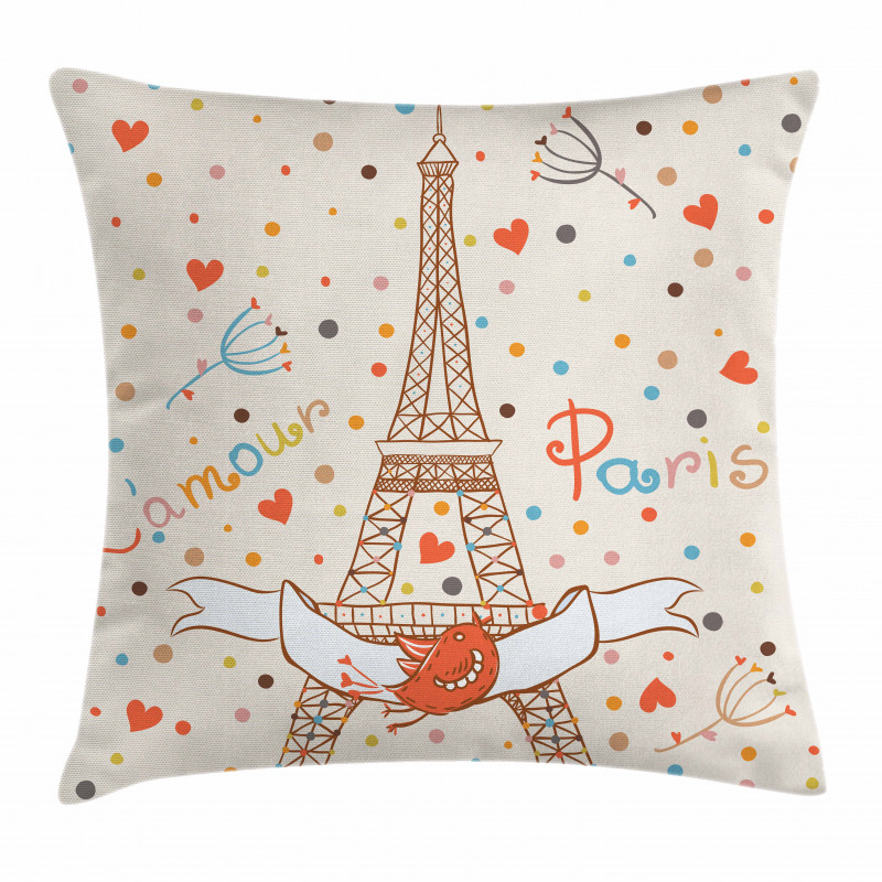 Eiffel Love Birds Pillow Cover