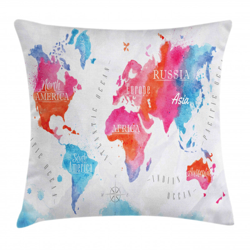 Watercolored World Map Pillow Cover