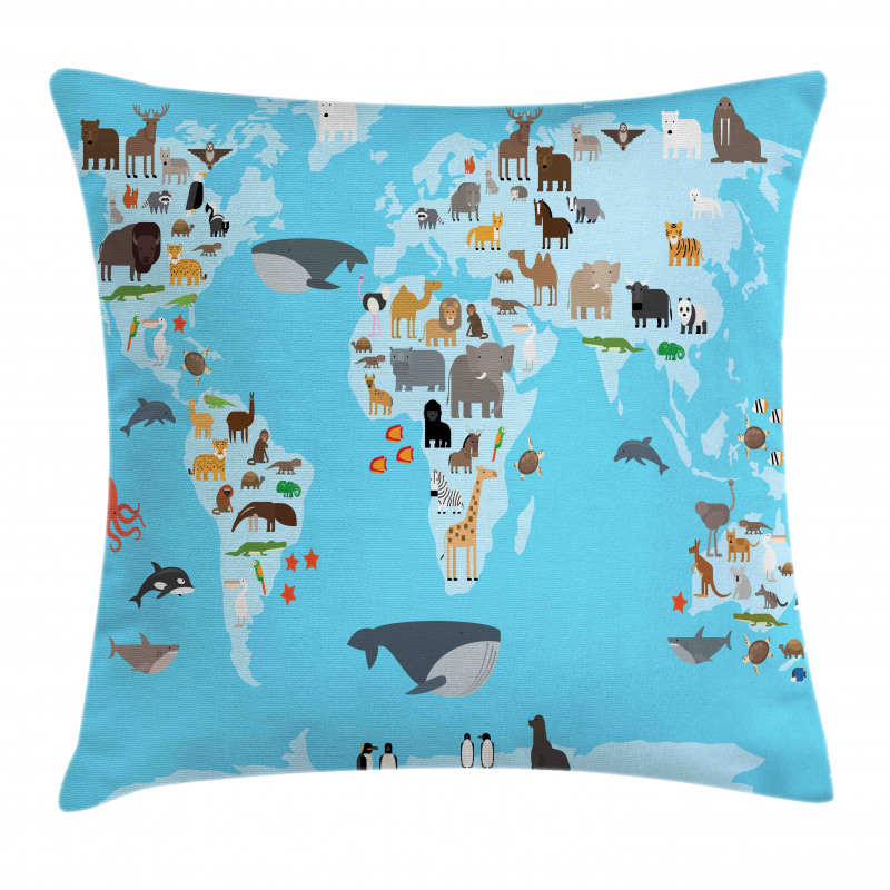 Guide Animals World Map Pillow Cover