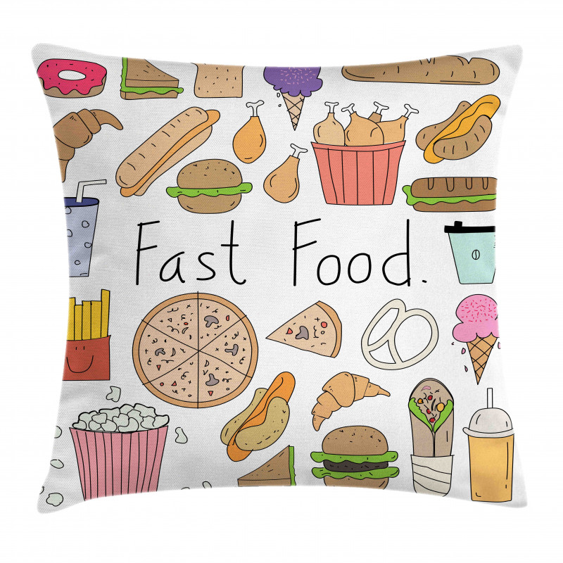 Fast Food Lettering Doodle Pillow Cover