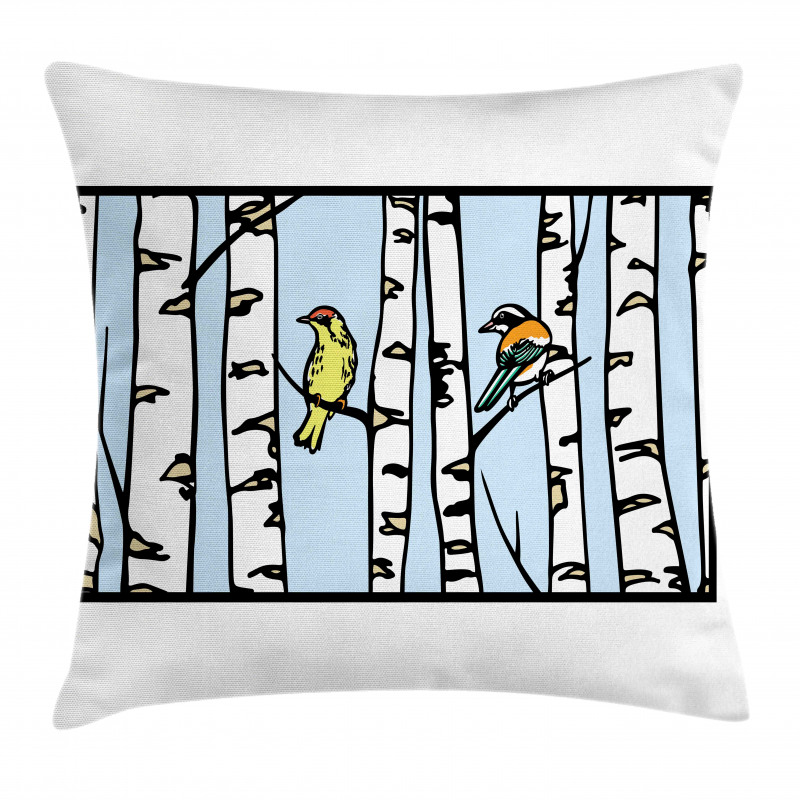 Birch Tree Drawing Bark Style Pillow Cover