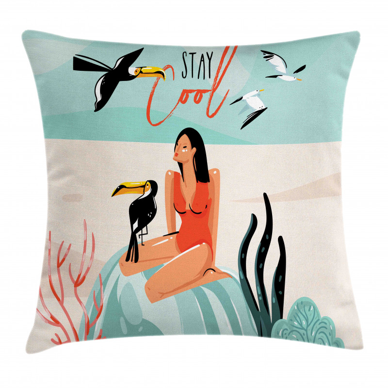 Summer Girl with Toucan Pillow Cover