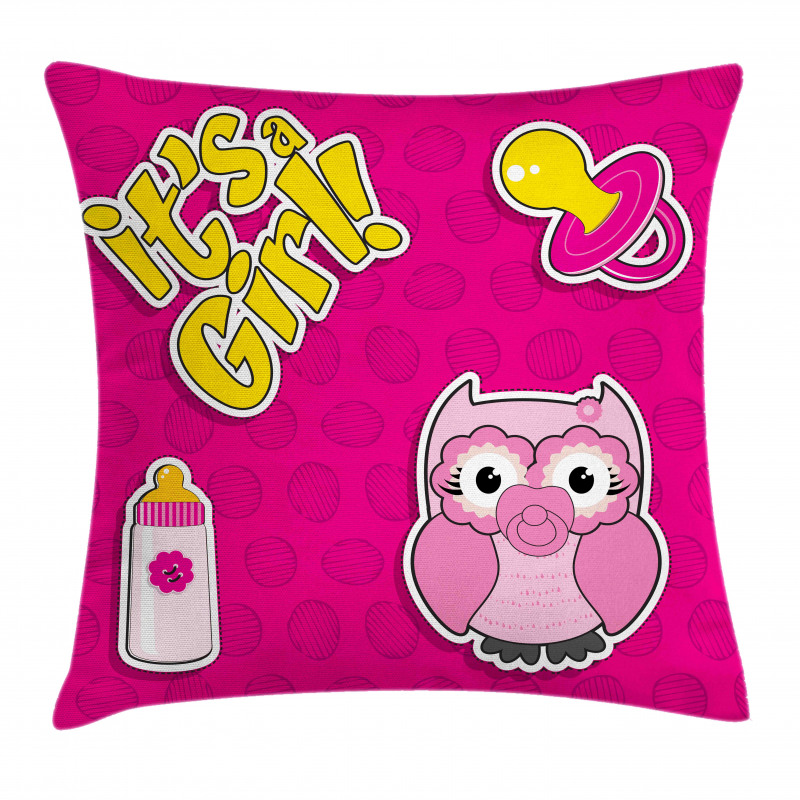 Girl Baby Owl Bottle Pillow Cover