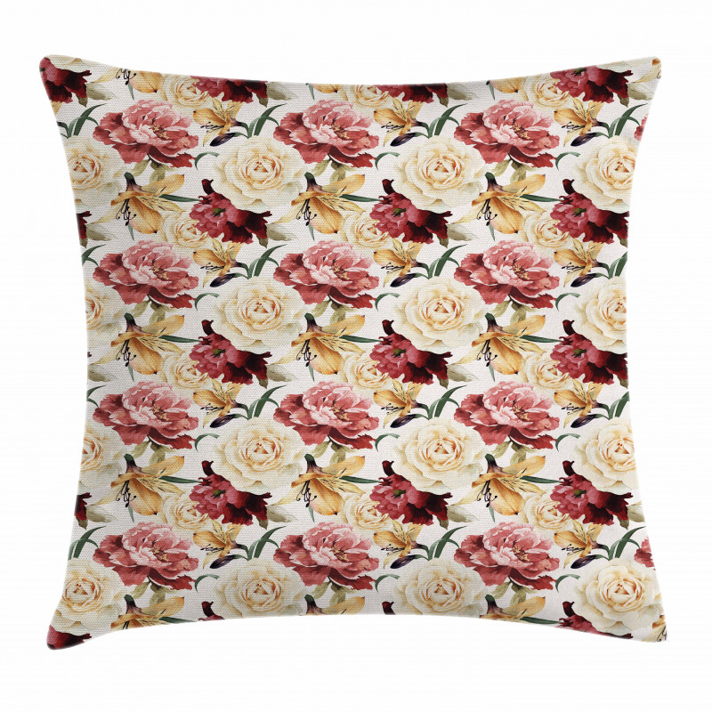 Watercolor Roses Peonies Pillow Cover