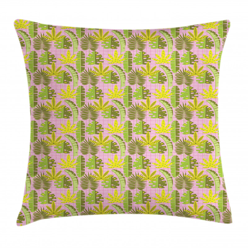 Tropic Leaves on Checkered Pillow Cover