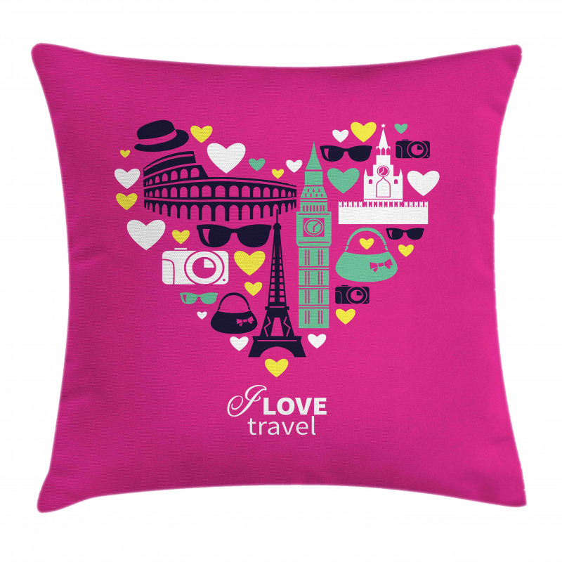 Traveling European Landmarks Pillow Cover