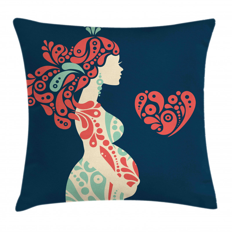 Pregnant Woman and Heart Pillow Cover