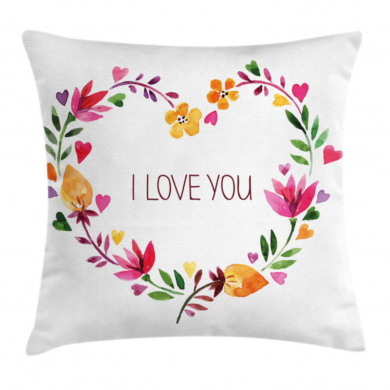 Text in Floral Heart Pillow Cover