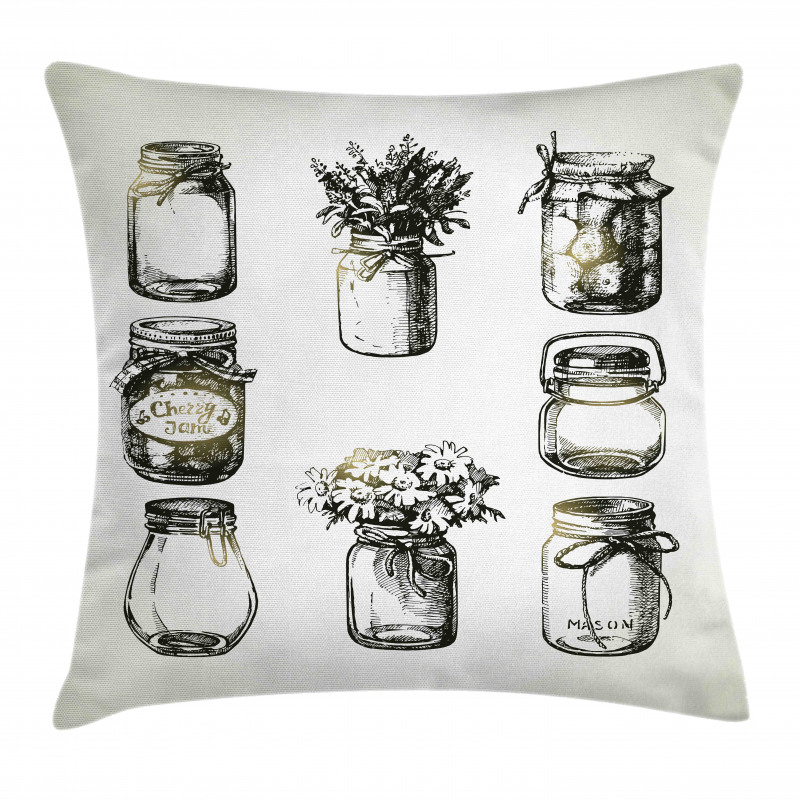 Rustic Sketchy Jars Pillow Cover