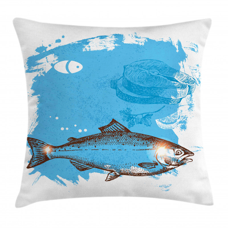 Fish and Fresh Meat Sketch Pillow Cover