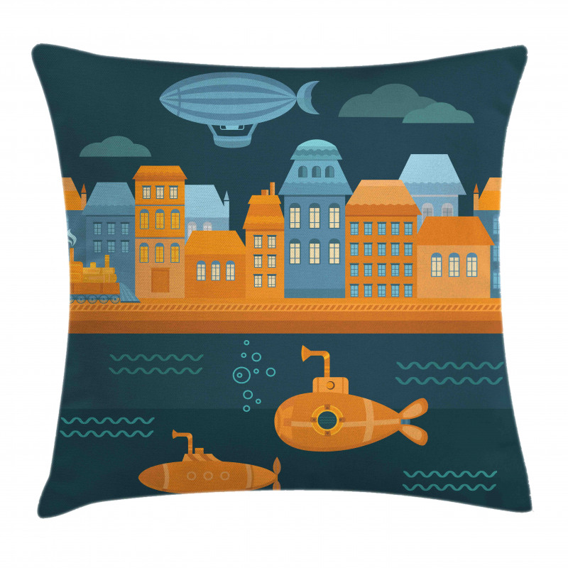 Train Airship Submarines Pillow Cover