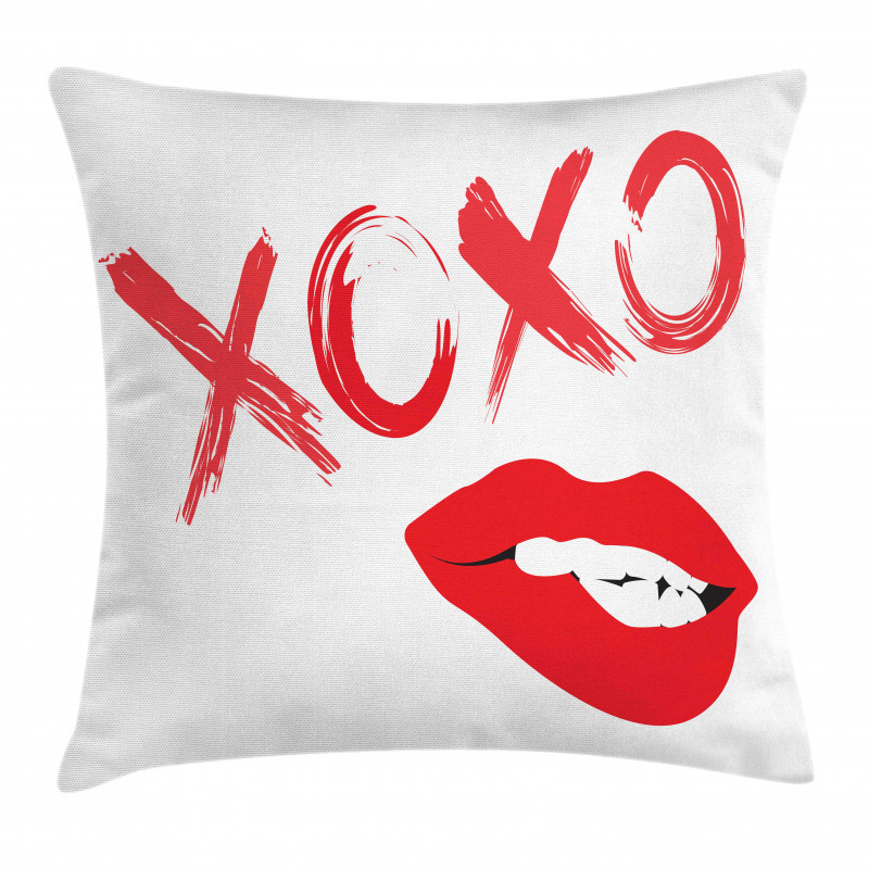 Lipsticked Woman Biting Lips Pillow Cover